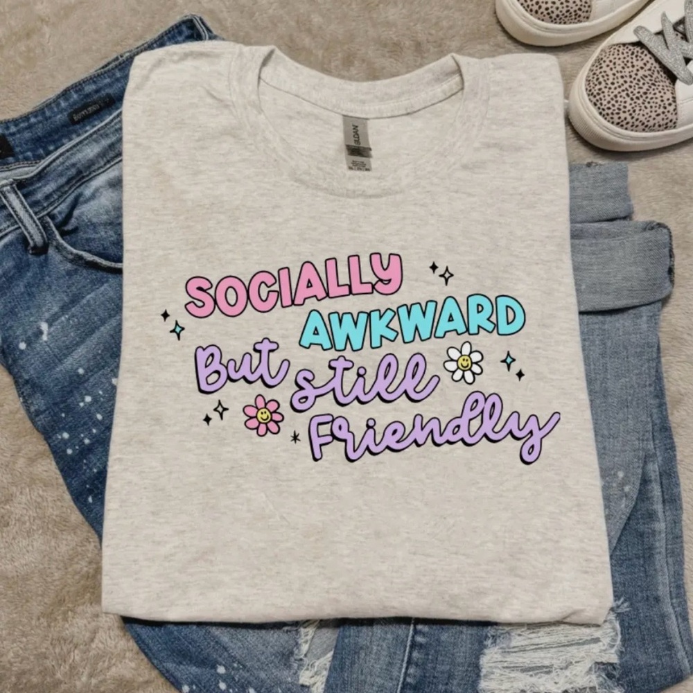 Jerzees Light Gray Tee with Colorful Text Design